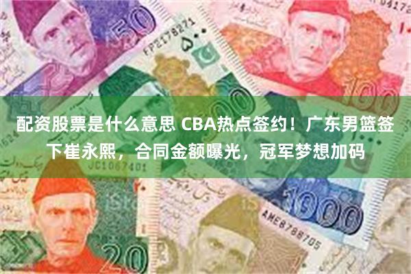 配资股票是什么意思 CBA热点签约！广东男篮签下崔永熙，合同金额曝光，冠军梦想加码